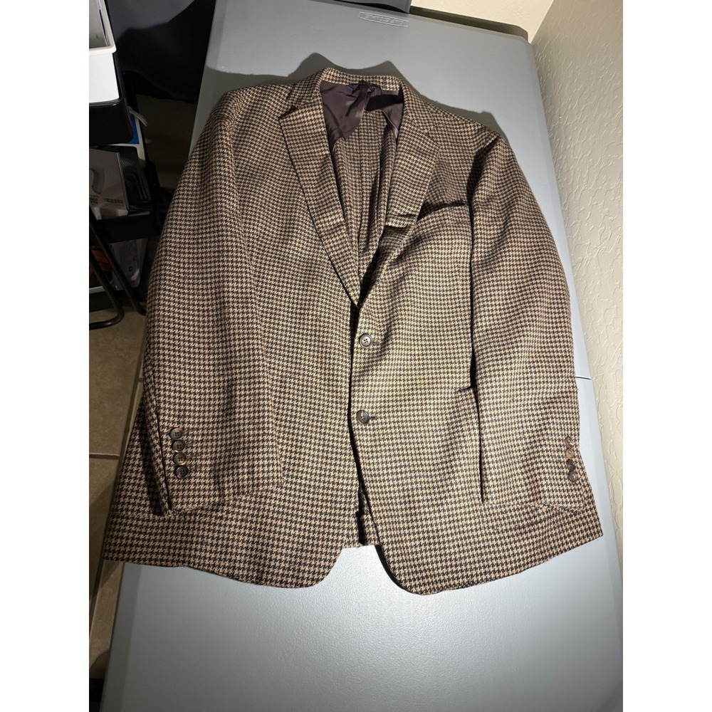 Brooks Brothers 1818 Regent Camel Hair Wool Houndstooth Blazer Sport Coat 46R
